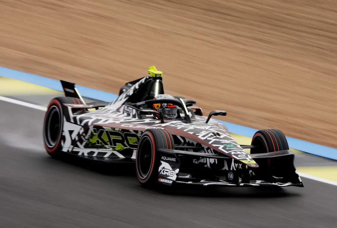 Josep Maria Martí drives the CUPRA KIRO Formula E car during the 2026 Madrid E-Prix Race Report event at Circuito del Madrid Jarama, captured at speed on track © Formula E Media