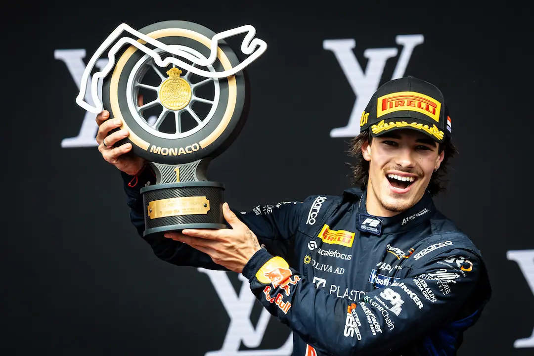 F2 Monaco Feature Race 2026 - Nikola Tsolov celebrates victory for Campos Racing after winning at the Circuit de Monaco © Red Bull Content Pool