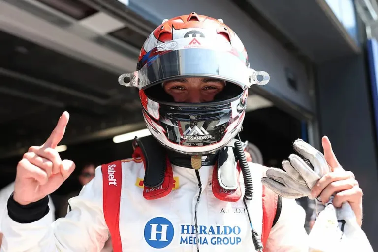F2 Budapest Feature Race 2026 winner Noel León celebrates in his helmet after claiming his maiden Formula 2 Feature Race victory © Getty Images / FIA Formula 2
