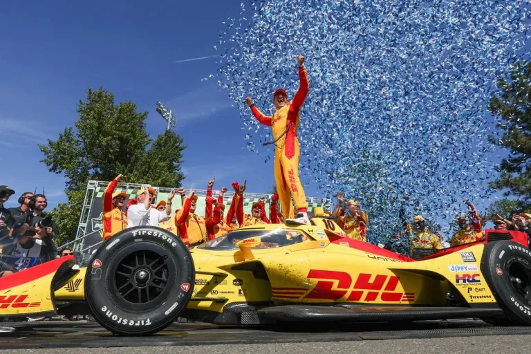 Portland Grand Prix 2026 winner Alex Palou celebrates after victory at Portland International Raceway © Penske Entertainment / Chris Owens