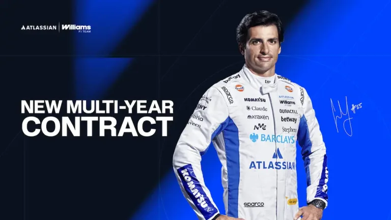 Carlos Sainz Williams 2027 multi-year contract announcement graphic featuring Carlos Sainz in Williams racewear © Atlassian Williams F1 Team