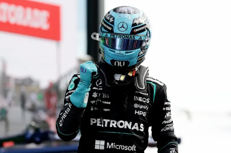 Dutch Grand Prix 2026 sprint race winner George Russell celebrates after taking Sprint pole at Zandvoort © Mercedes-AMG Petronas F1 Team / Getty Images