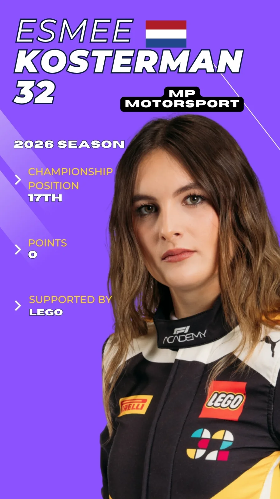 Esmee Kosterman F1 Academy 2026 driver card, P17 championship, MP Motorsport