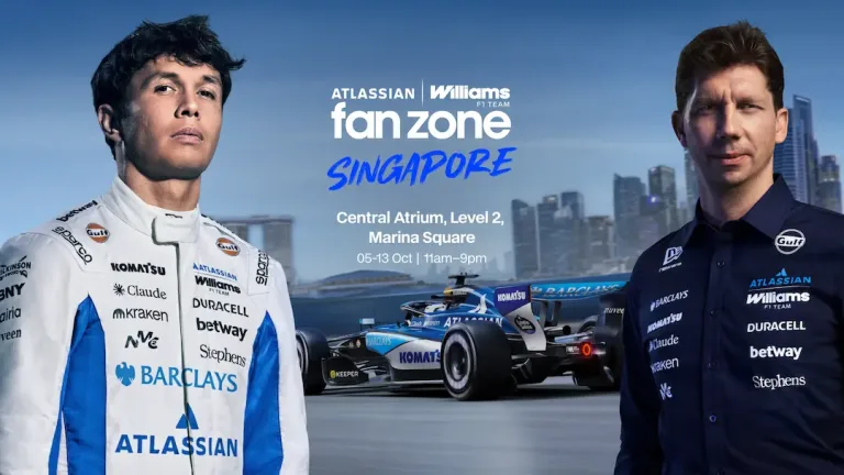 Williams F1 Fan Zone Singapore featuring Alex Albon and James Vowles with the Williams show car